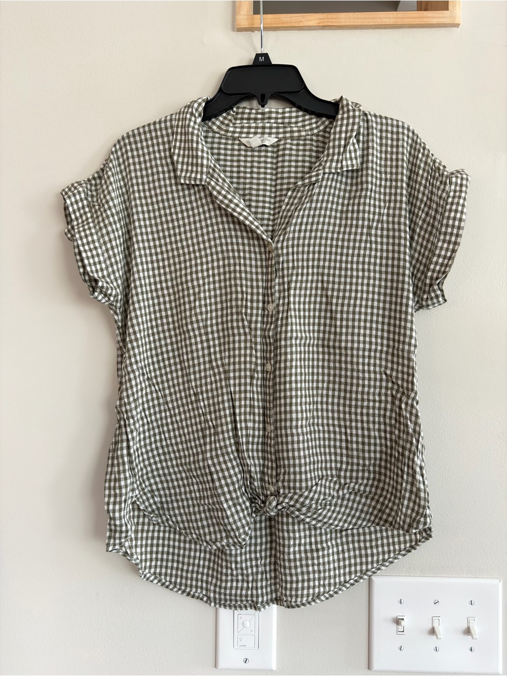 Lucky Brand Olive Green and White Gingham Button-Down Shirt